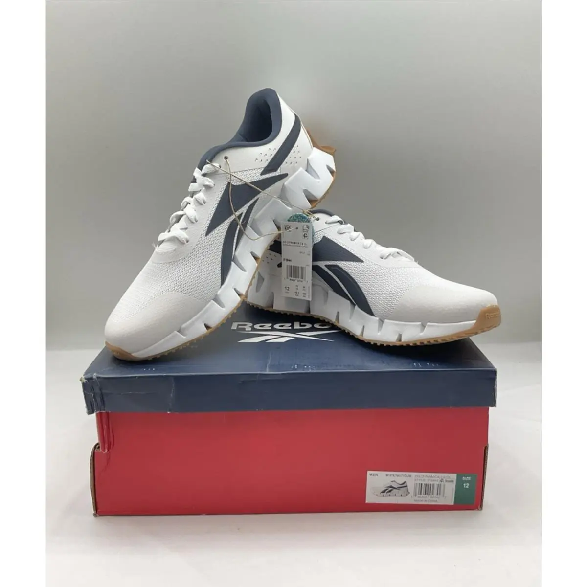 Reebok Zig Dynamica Str Men`s Running Shoes Size 12 White/navy/gum