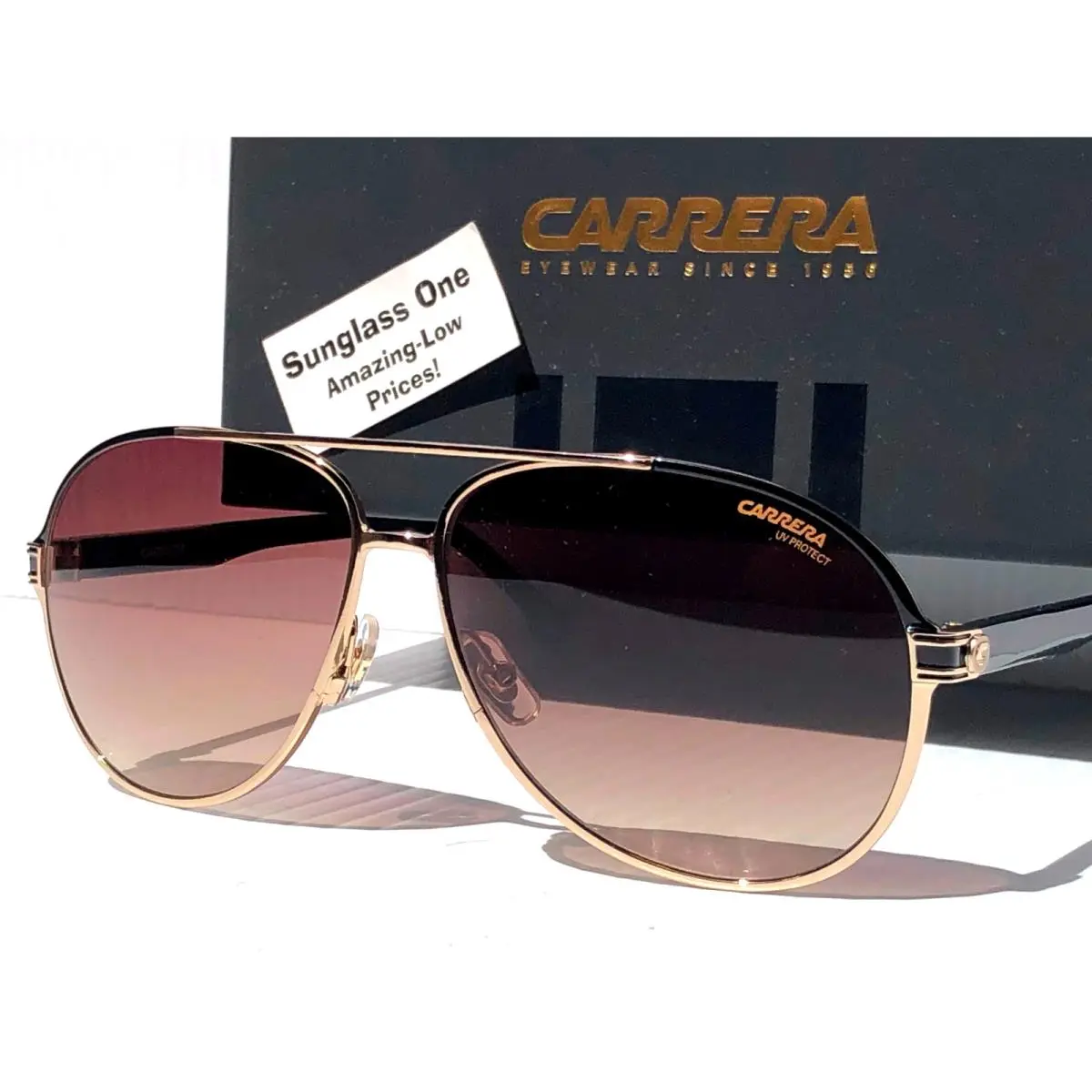 Carrera Gold Black Frame Gradient Brown Lens Sunglass 1051/S Rhlha