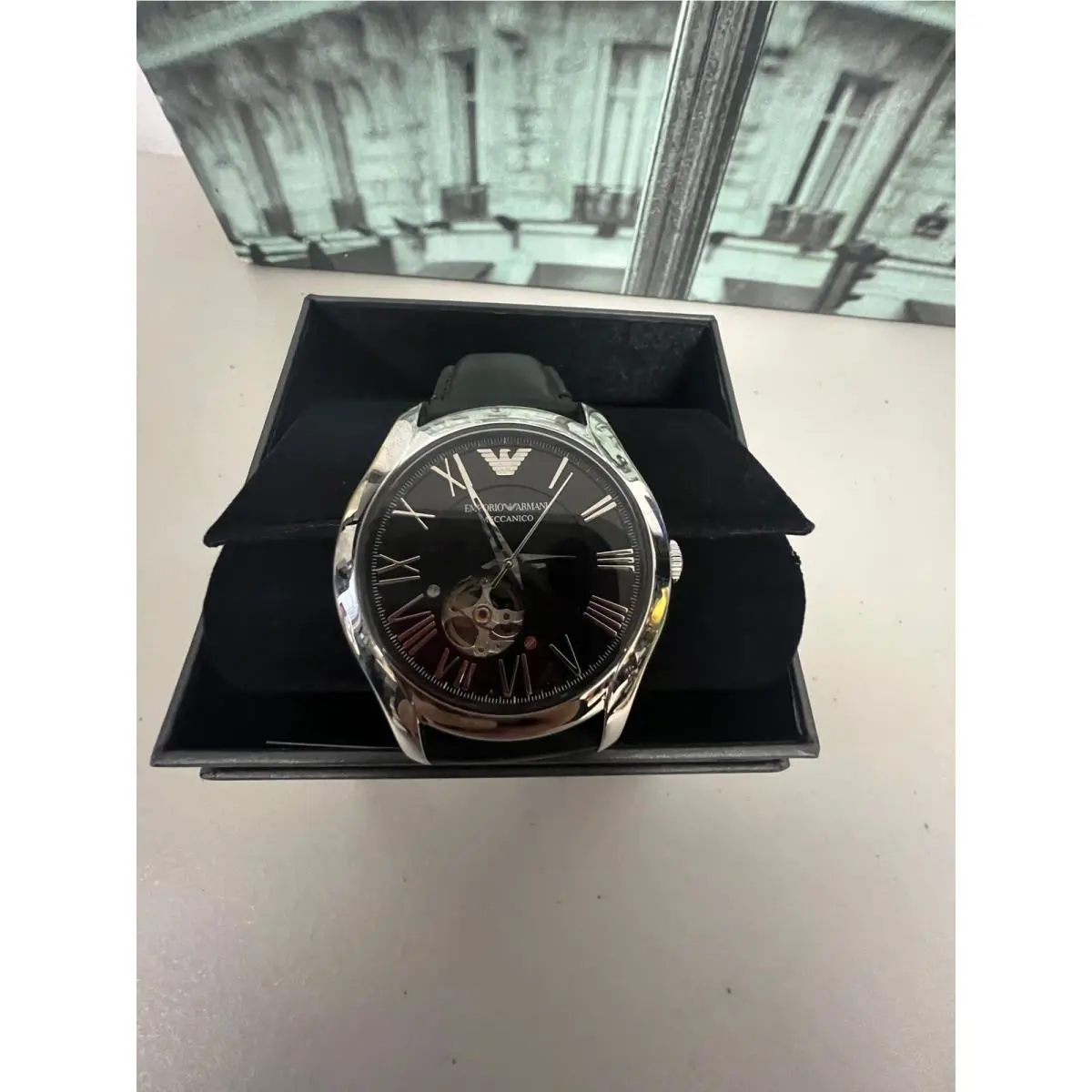 Emporio Armani AR60016 Automatic Black Leather Men`s Watch