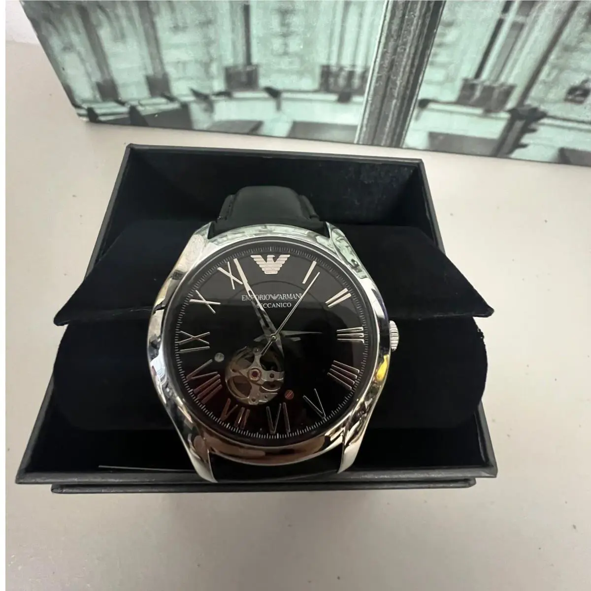 Emporio Armani AR60016 Automatic Black Leather Men`s Watch