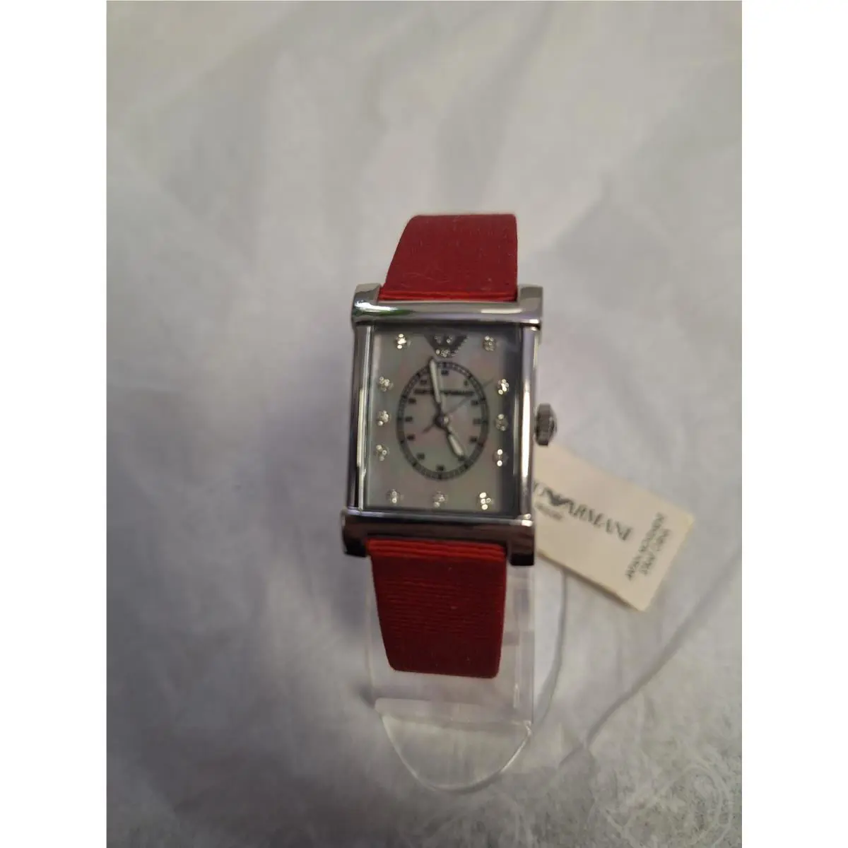 Emporio Armani Women`s AR3108 Silver Stainless-steel Quartz Watch Red Band