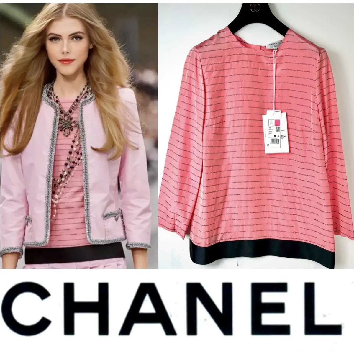 4K Chanel 2020 Pink Black Jacket Top 36 38 40 6 8 White Dress Shirt Logo S M