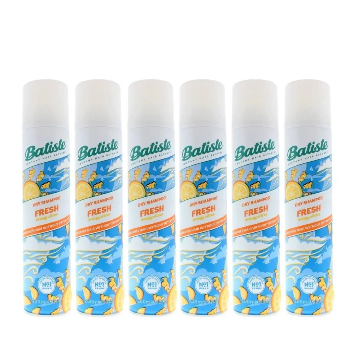 Batiste Dry Shampoo Fresh Breezy Citrus 200ml 6 Pack Instant Hair Refresh