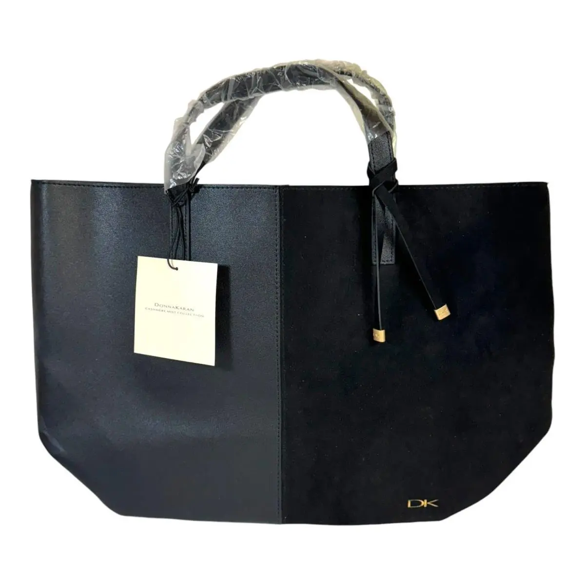 Donna Karantwo Tone Black Tote Bag Purse Large Dual Texture Design Handles