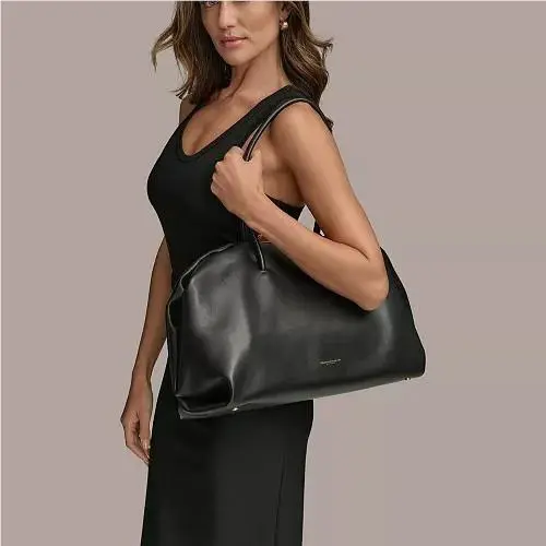 Dkny Donna Karan New York Poplin Donna Karan York Poplin Large Satchel Shoulder Bag Black Gold