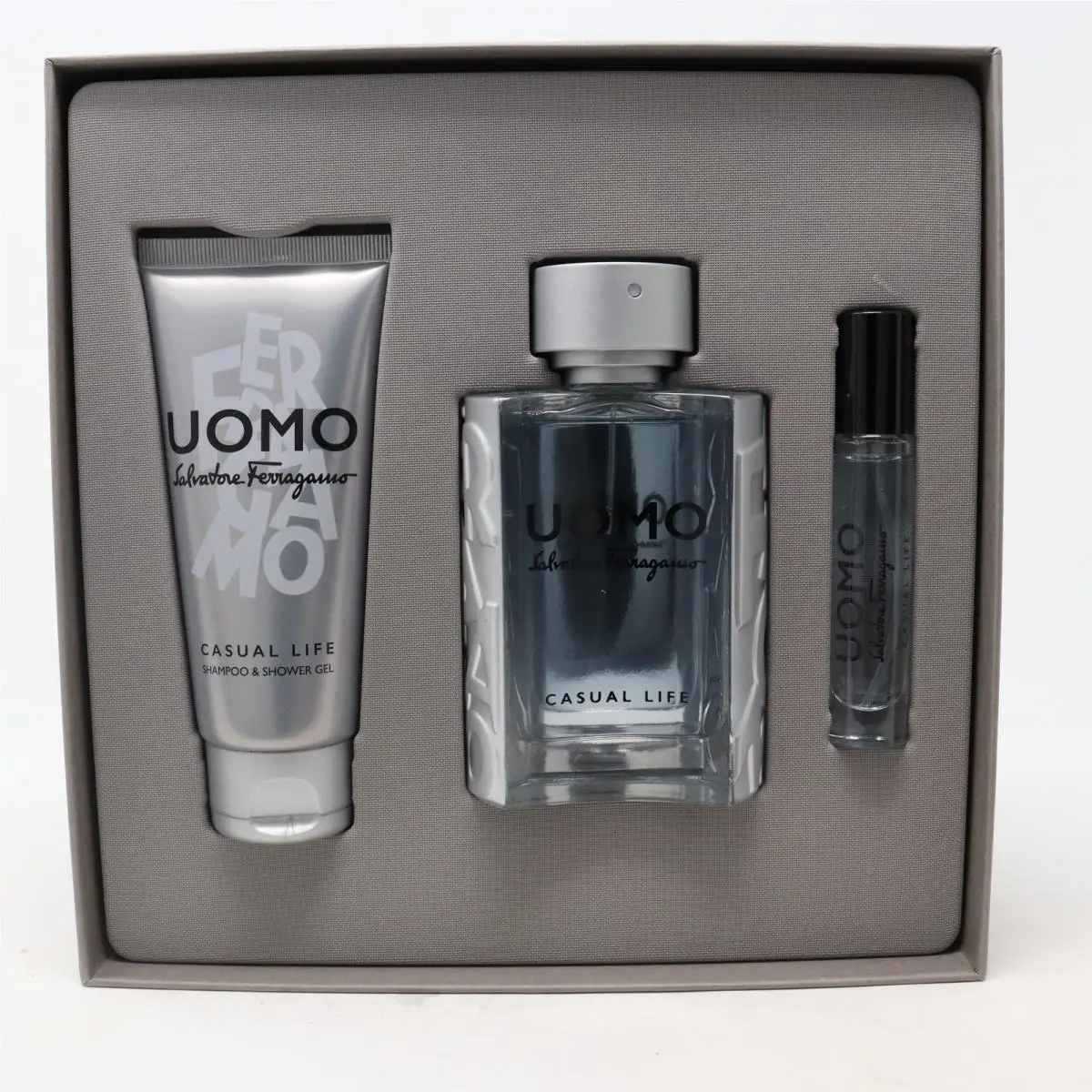 Salvatore Ferragamo Uomo Casual Life 3pc Set For Men 100ml 10ml Edt + 100ml SG