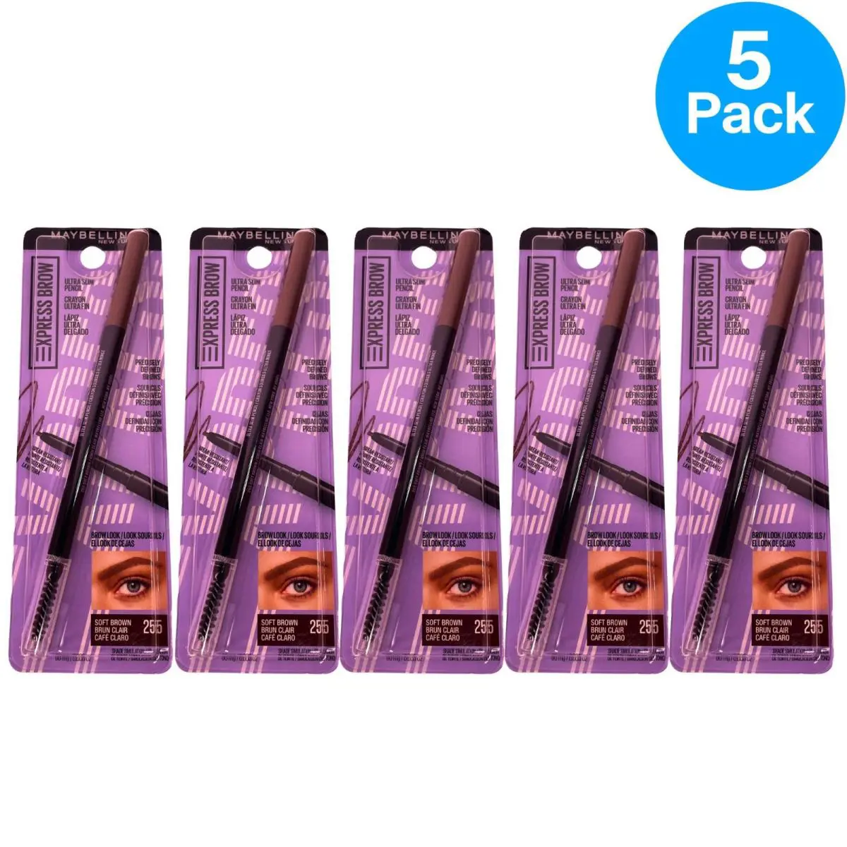 Maybelline Express Brow Pencil 0.003 oz Soft Brown 255 5 Pack New