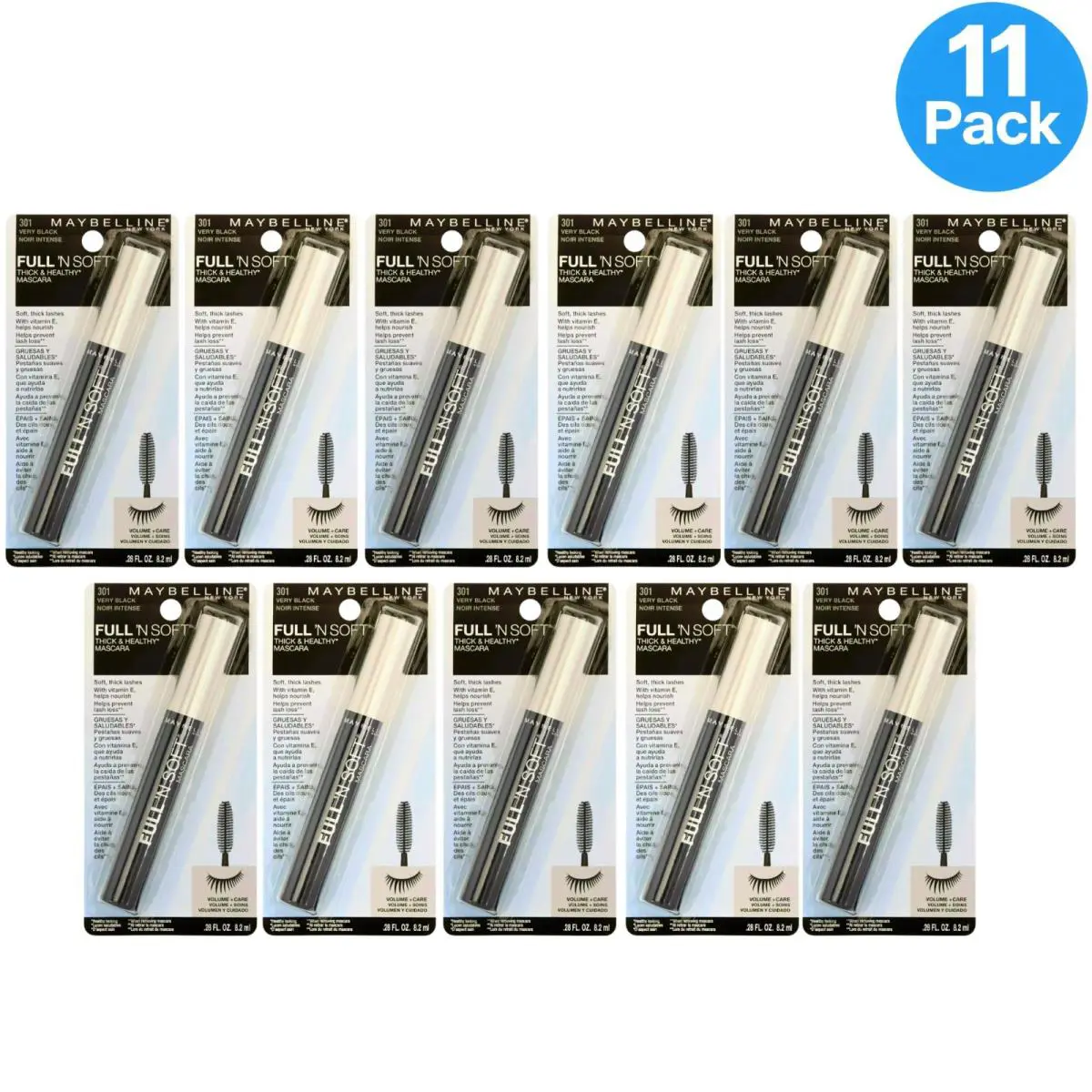 Maybelline Full N Soft Mascara 0.28 oz Very Black 301 11 Pack New