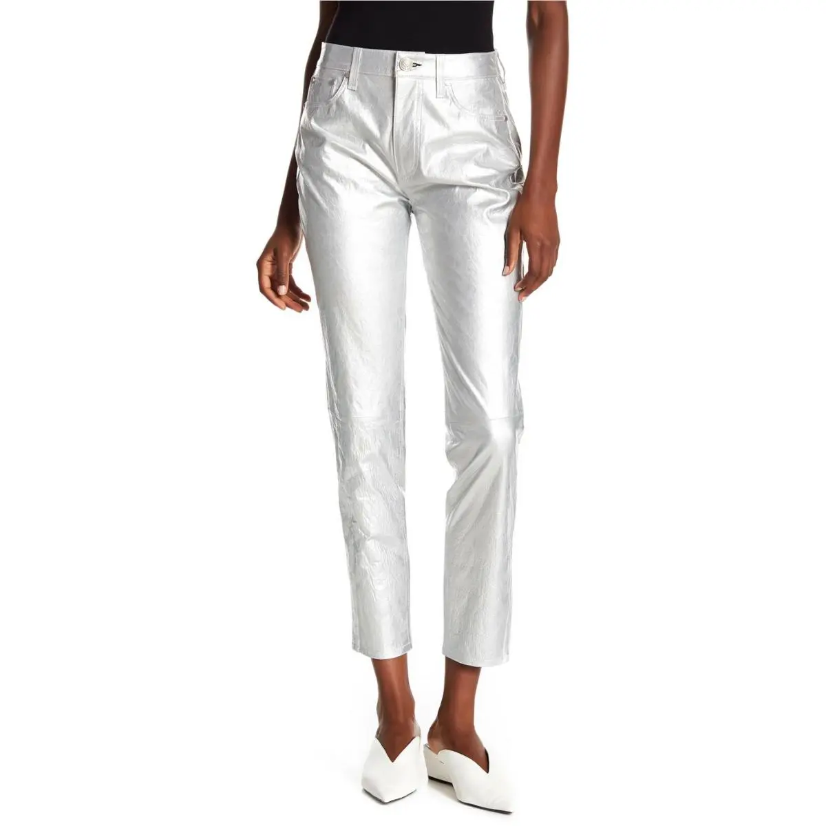 Rag Bone Metallic Leather High Rise Skinny Pant Straight Leg Sz 29 - METALLIC