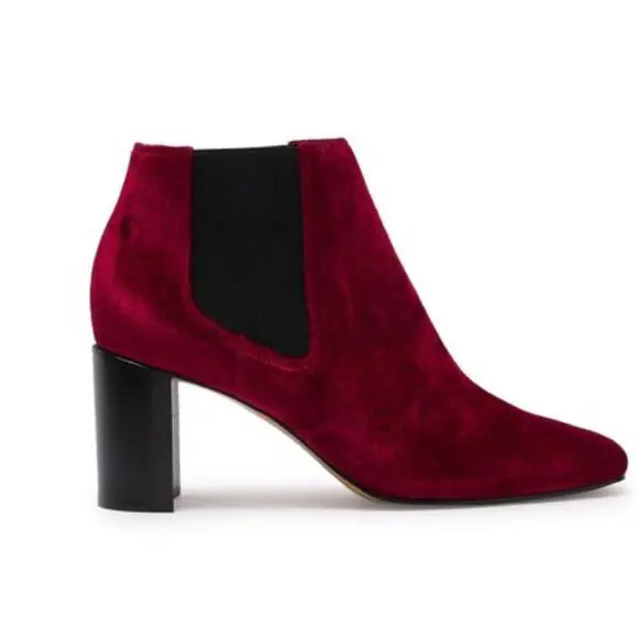Rag Bone Womens Red Velvet Pull On Chelsea Block Heeled Ankle Booties Sz 9
