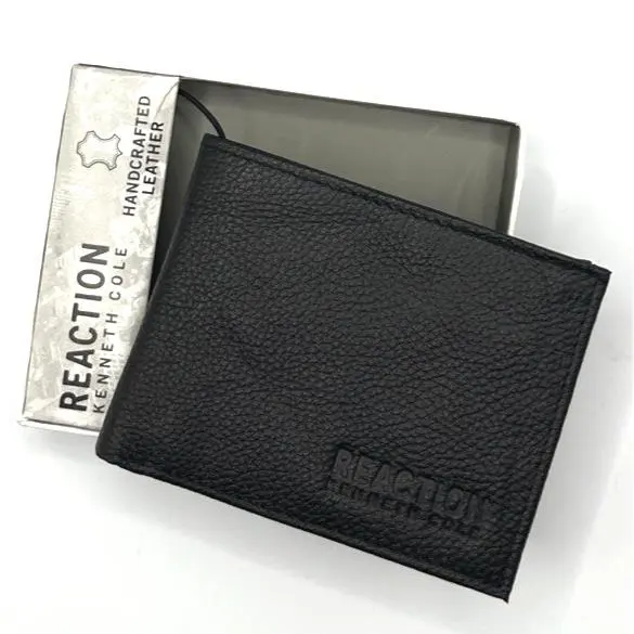Kenneth Cole Reaction Men`s Embossed Logo Bifold Wallet - Black Leather