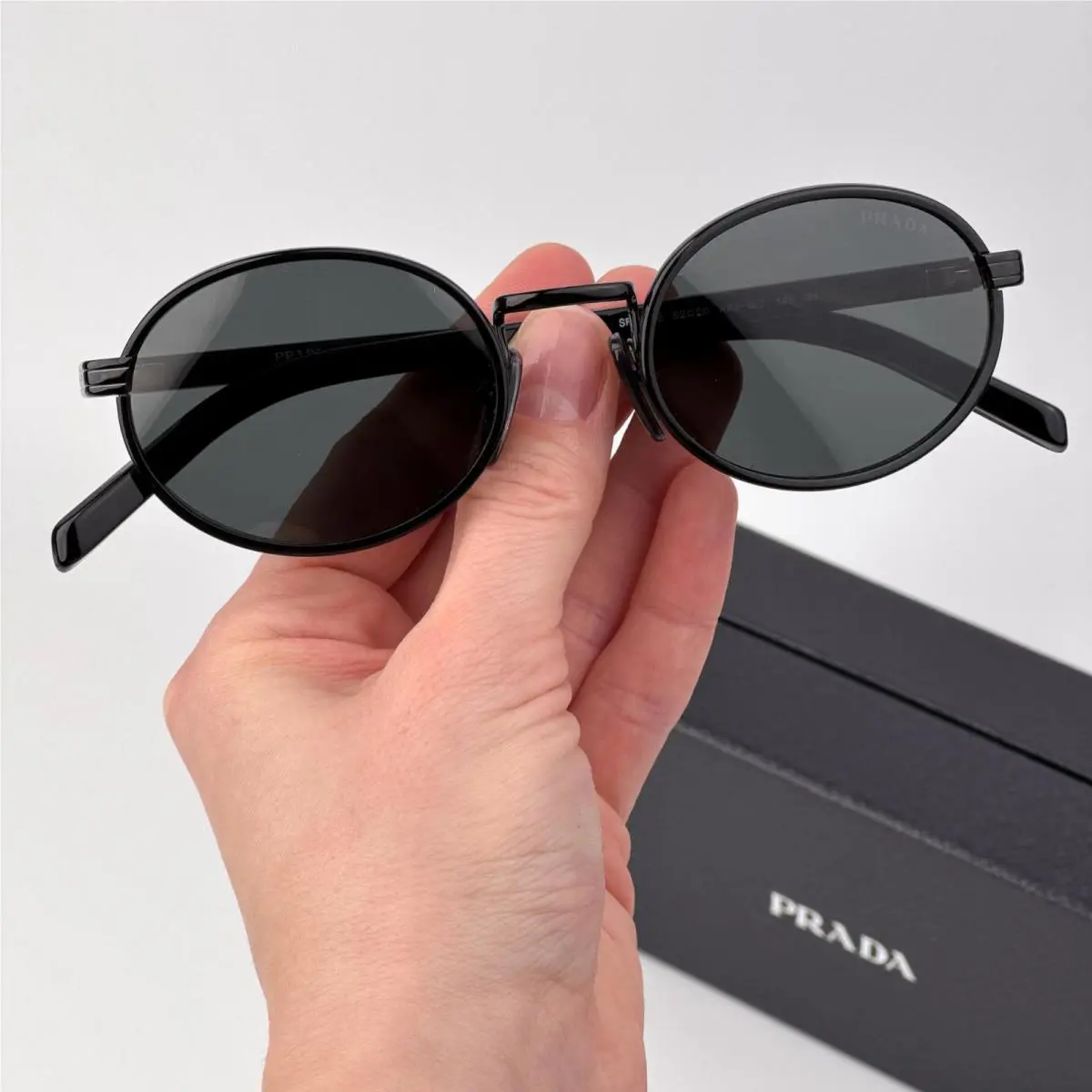 Prada Women Sunglasses Black Grey Oval PRB56S AAV08Z