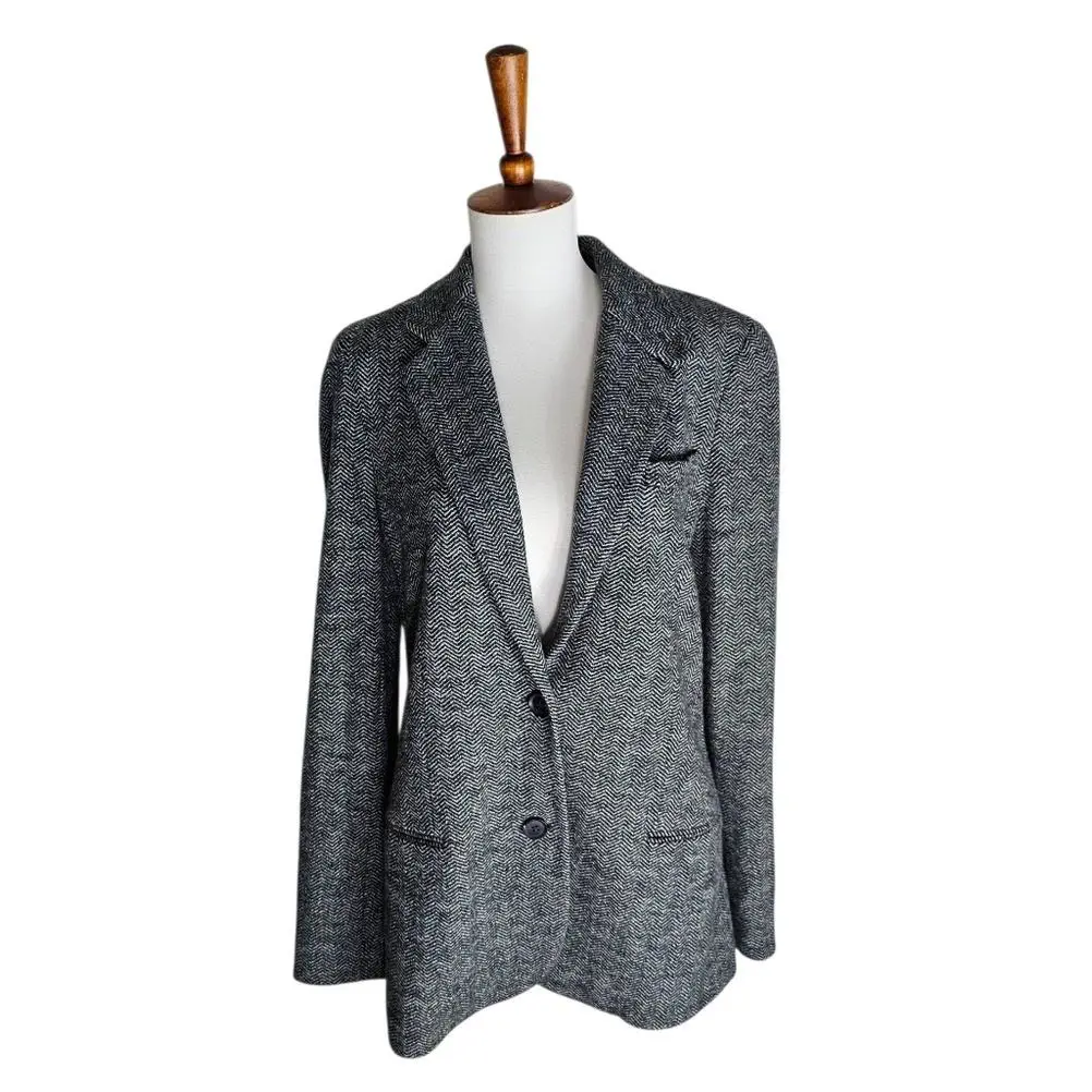 Vince Wool Herringbone Tweed Gray Carrer Work Blazer Jacket 10