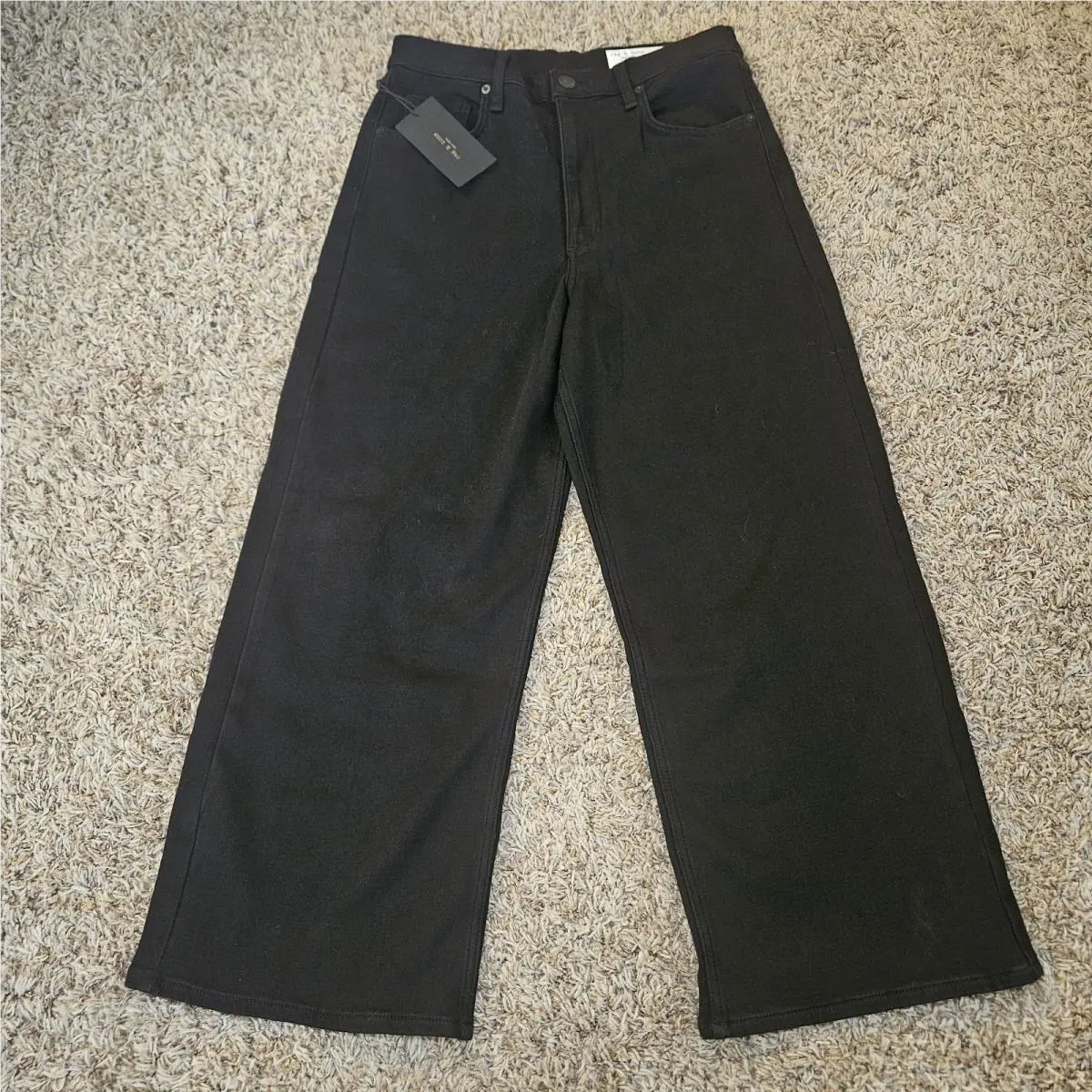 Rag Bone The Annie Wide Leg Jeans Ankle Crop Size 30 Black Denim
