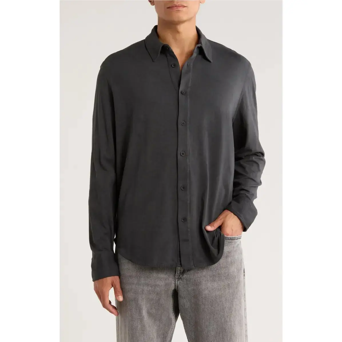 Rag Bone Men`s Tomas Washed Long Sleeve Shirt In Black Size: Small