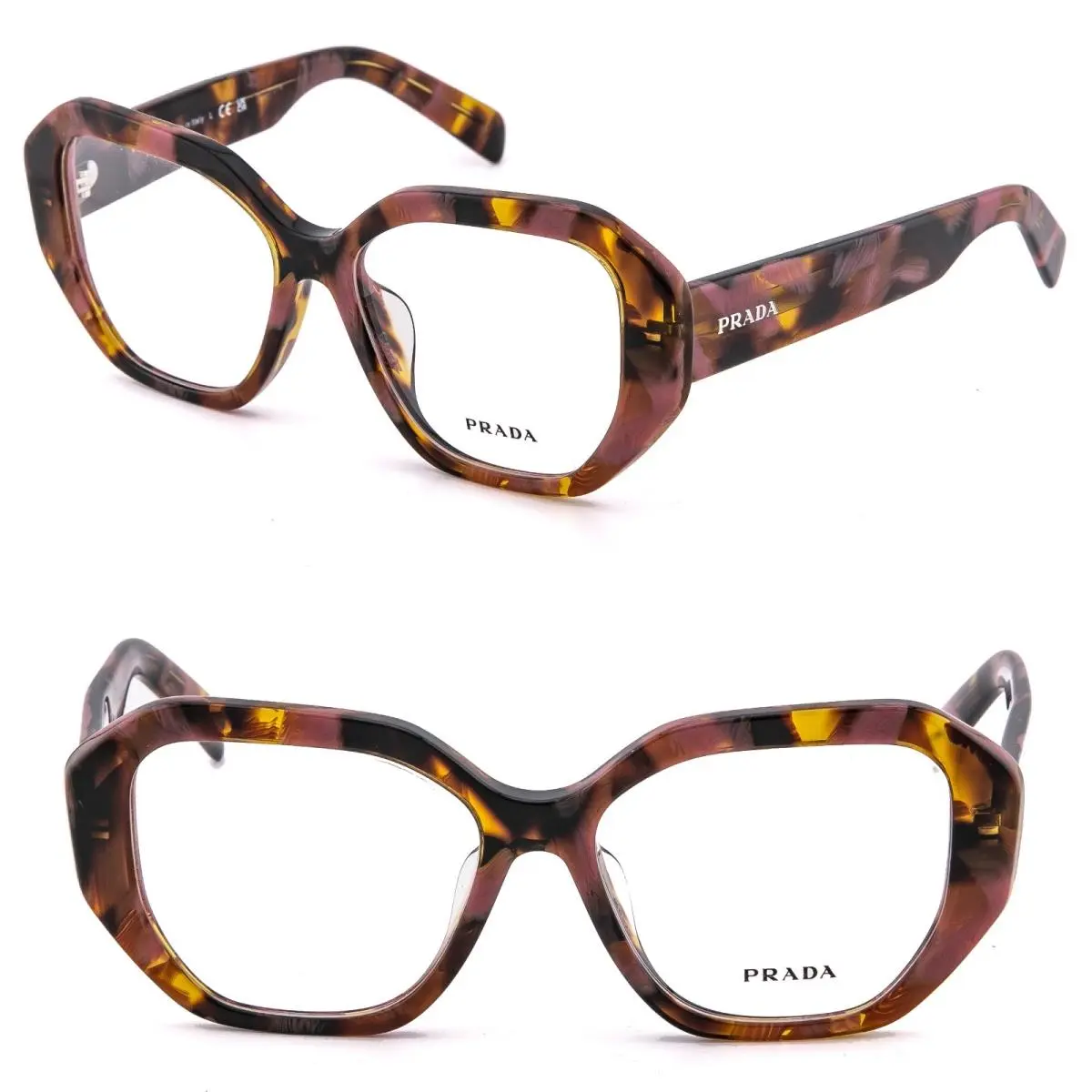 Prada Symbole PRA07V Pink Havana Geometric Bold Eyeglass Optical A07V A07 54mm