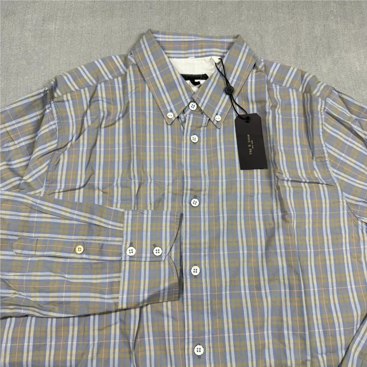 Rag Bone Shirt Men`s Large L Fit 2 Grey Plaid Slim Long Sleeve Button Down