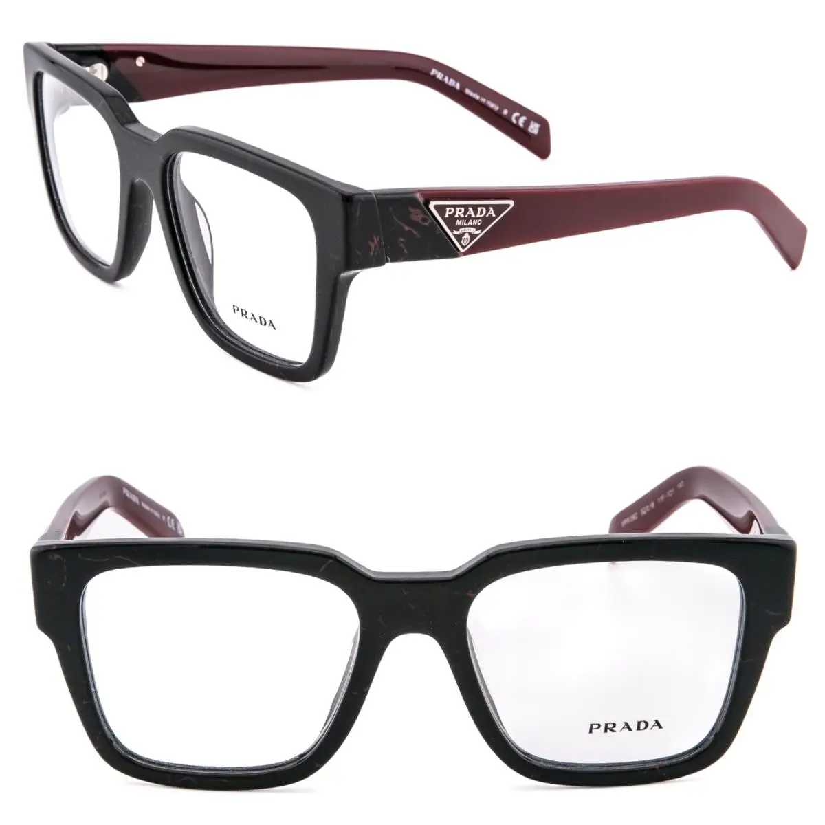 Prada Symbole PR08ZV Black Red Marble Triangle Logo Eyeglass Optical 08ZV 08Z