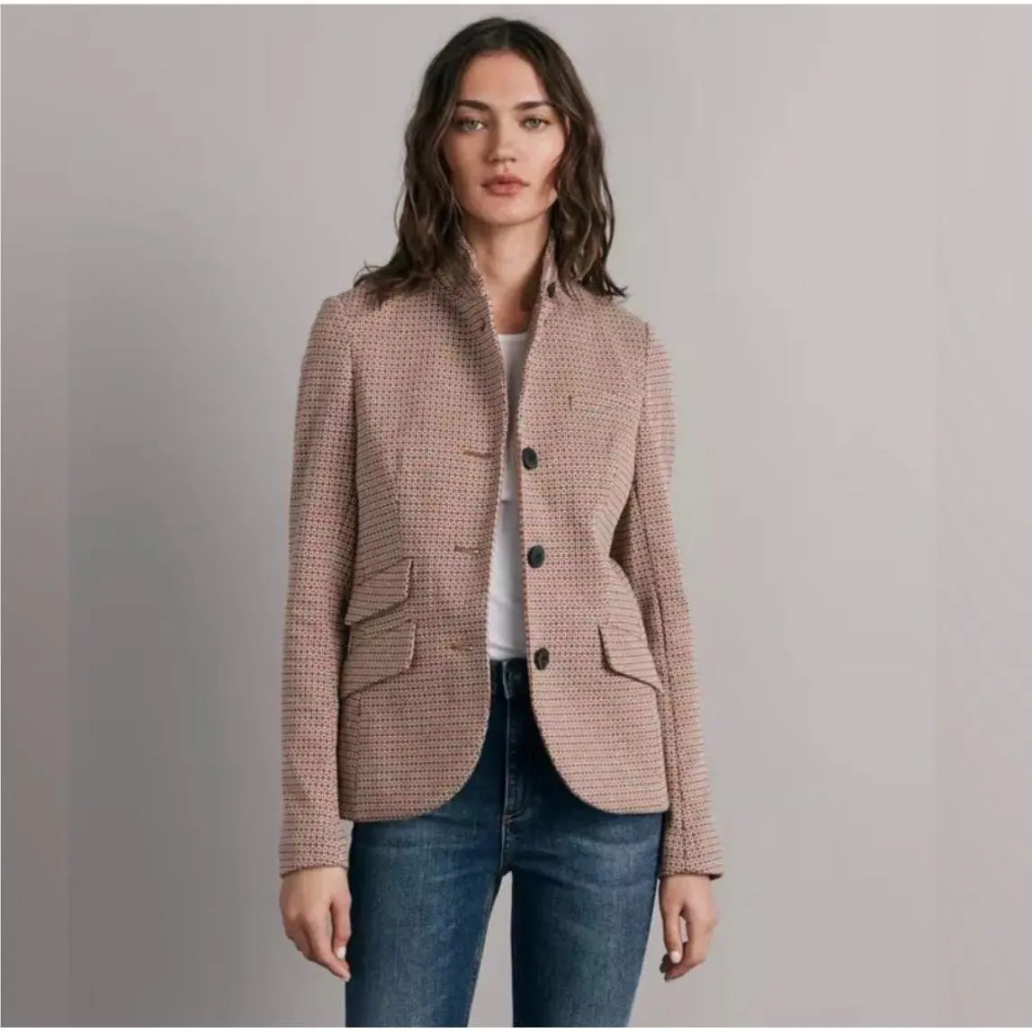 Rag Bone Slade Blazer Womens 6 Brown Geo Cotton Knit Equestrian Office Career