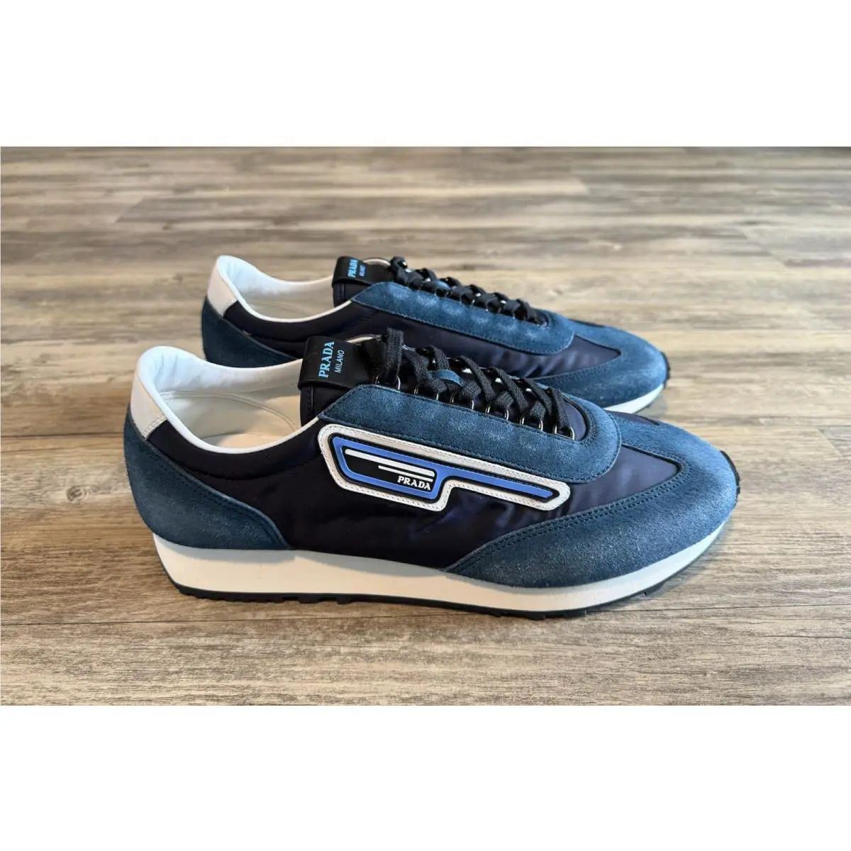 Prada 2EG276 Blue Suede Luxury Designer Men’s Sneakers Size 11 Made In Italy