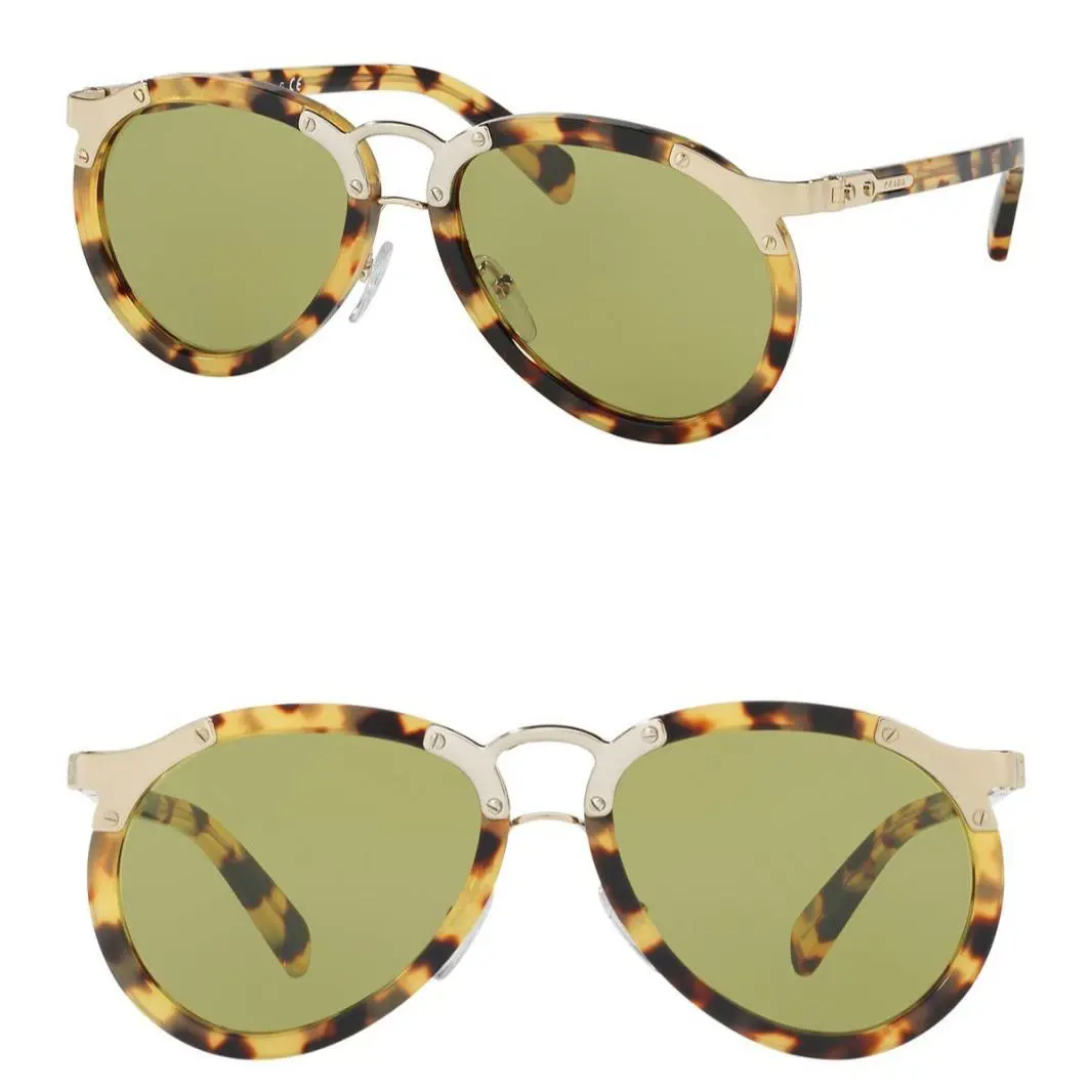 Prada Aviator Sunglasses 01T Acetate Havana Tortoise Brown Green Lenses SPR01T