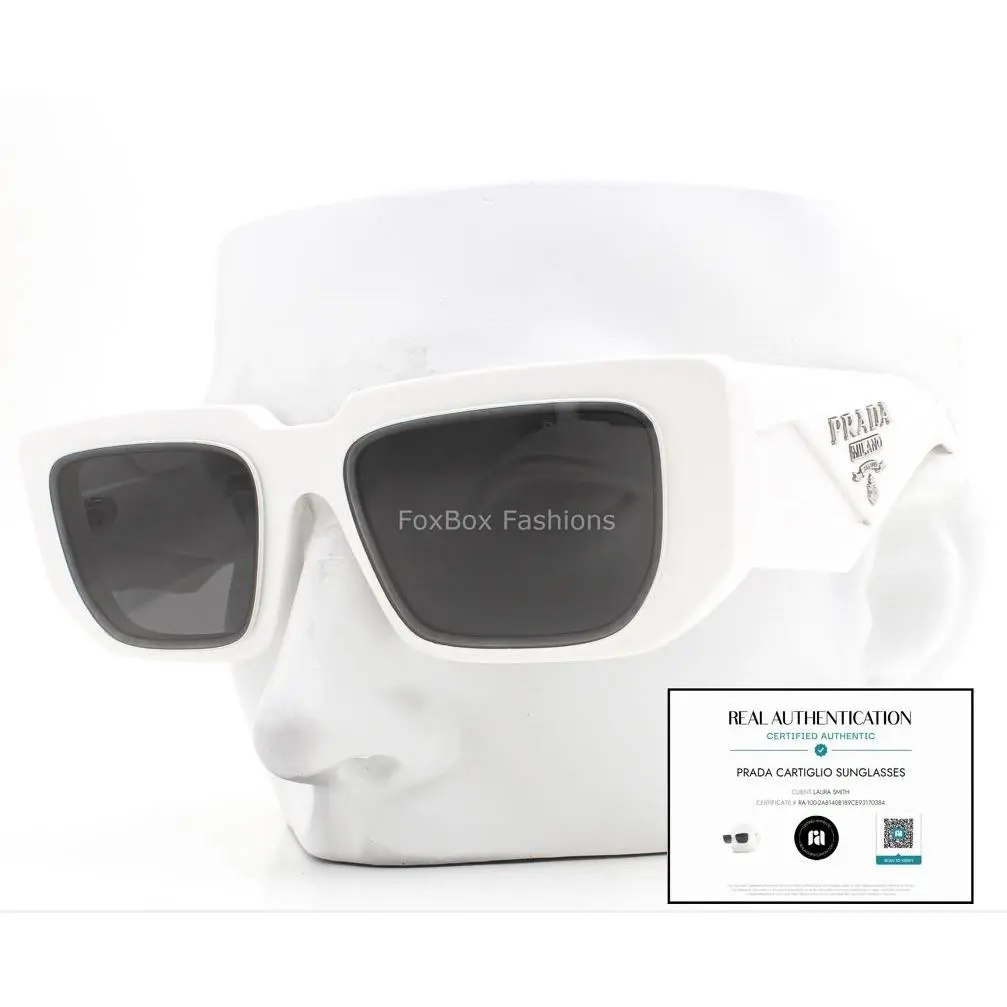 Prada Sunglasses Polished White Silver Logo Spr 11Z 461-5S0 with Case
