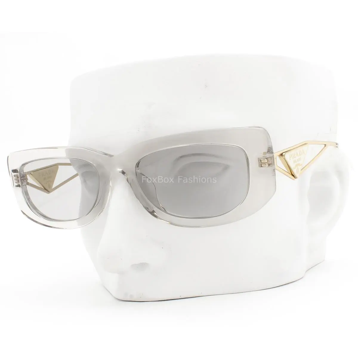 Prada Sunglasses Polished Crystal Gray on Pale Gold Spr 14Y 12R-50K with Case
