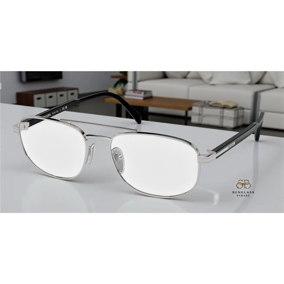 Prada PR A56V 1BC1O1 Silver Demo Lens 55 mm Men`s Eyeglasses