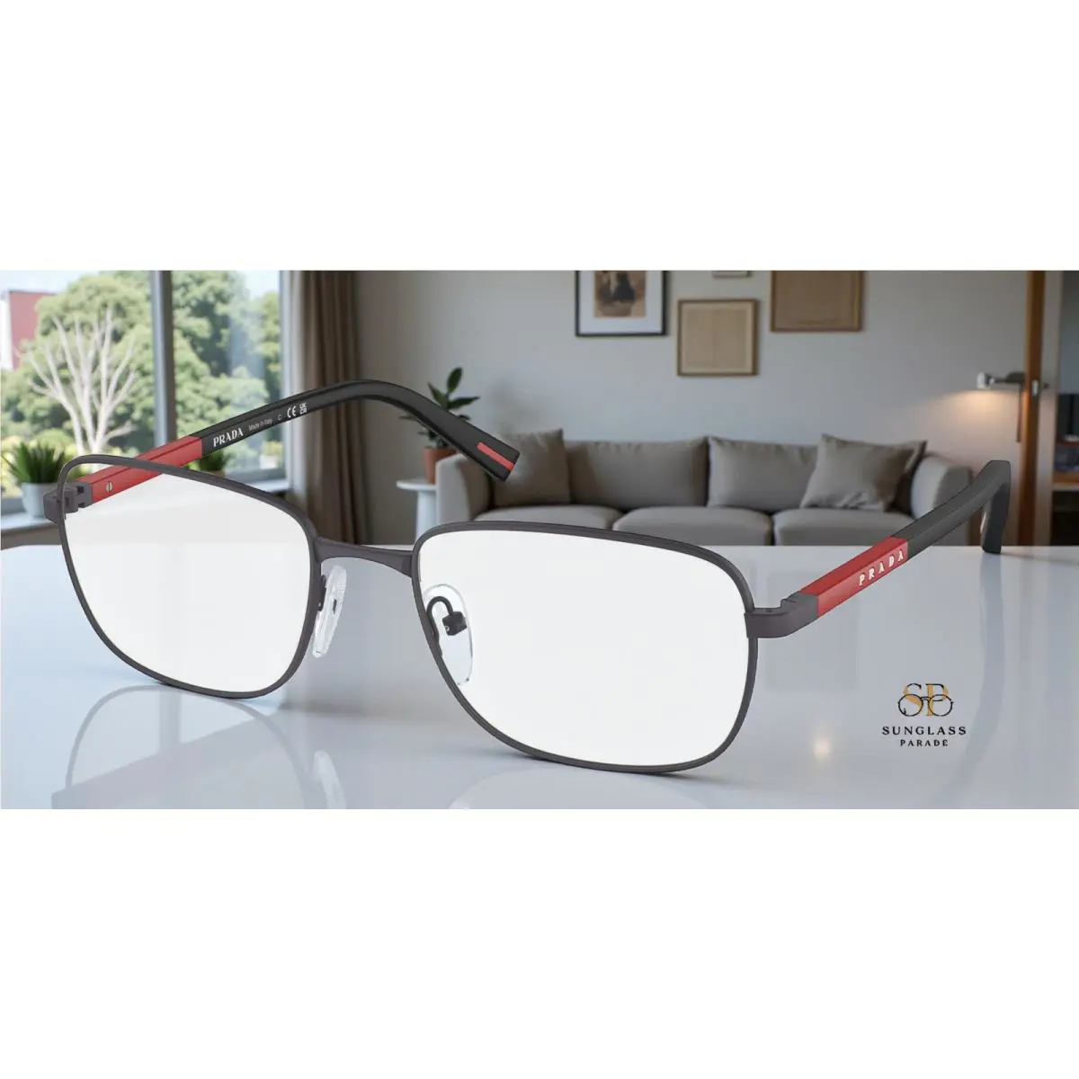 Prada Linea Rossa PS 52QV 06P1O1 Grey Rubber Demo Lens 56 mm Men`s Eyeglasses