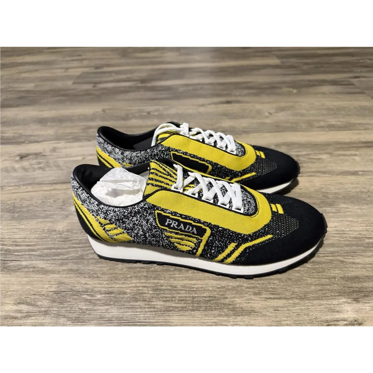 Prada 2EG272 Men’s Designer Luxury Trainers/sneakers Knit Yellow Black Logo