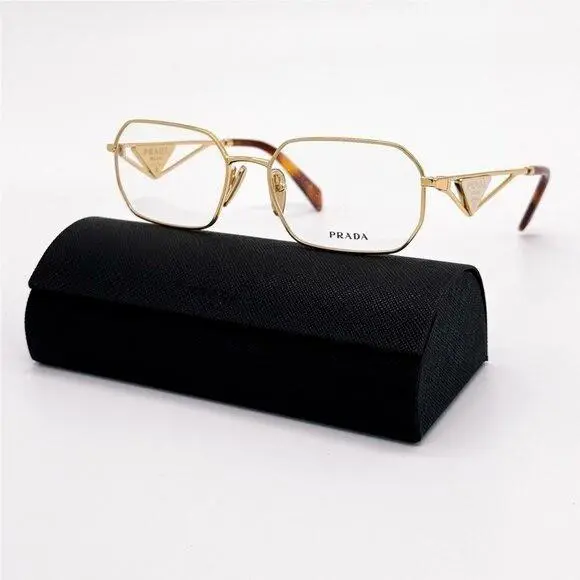 Prada Eyeglasses PRA53V 5AK1O1 PR A53V 5AK1O1 Gold Unisex Eyewear Vpr A53 5