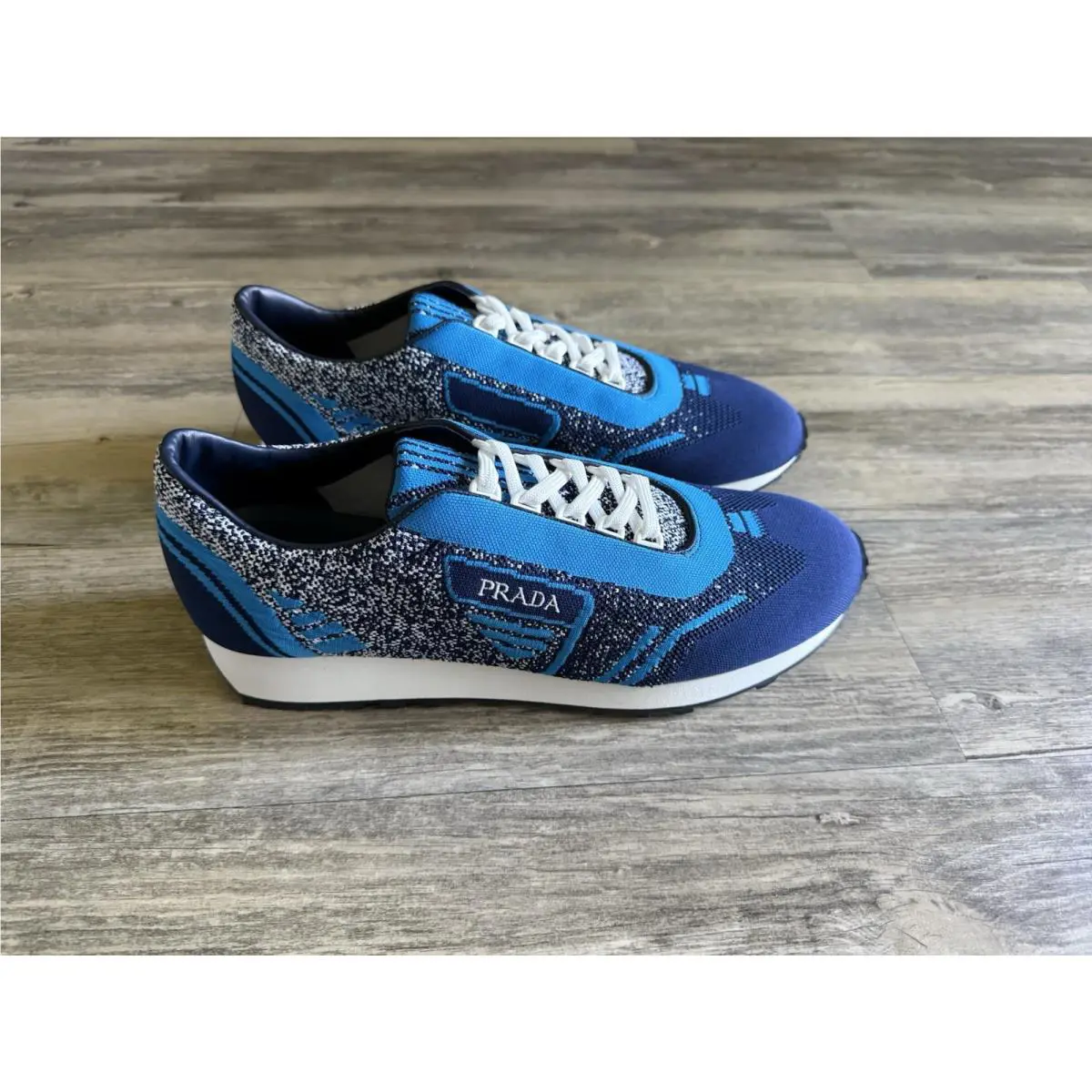 Prada Knit Sneakers 2018 Navy Azzurro Logo Men’s Luxury Designer Shoe Sz 9.5
