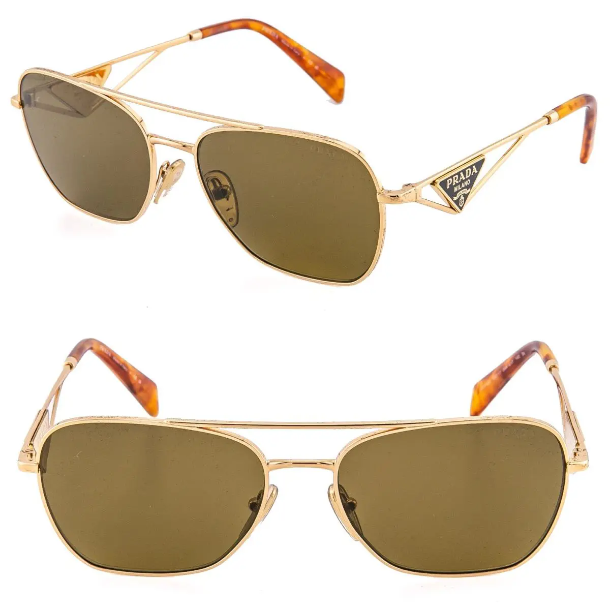 Prada A50 Tampo Gold Brown Classic Triangle Logo Unisex Metal PRA50S Sunglasses