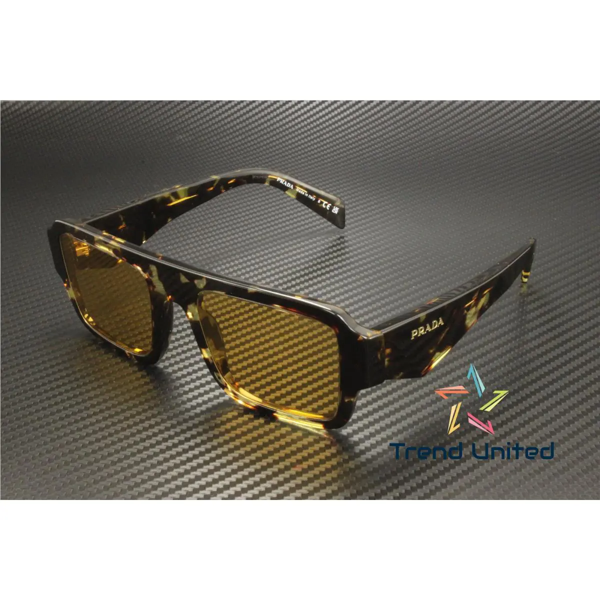 Prada PR A05S 16O10C Black Malt Tortoise Yellow 53 mm Men`s Sunglasses