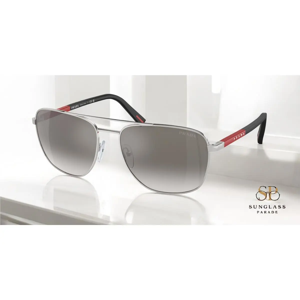 Prada Linea Rossa PS 54ZS 1BC02M Silver Grey Mirror Silver 60mm Men`s Sunglasses