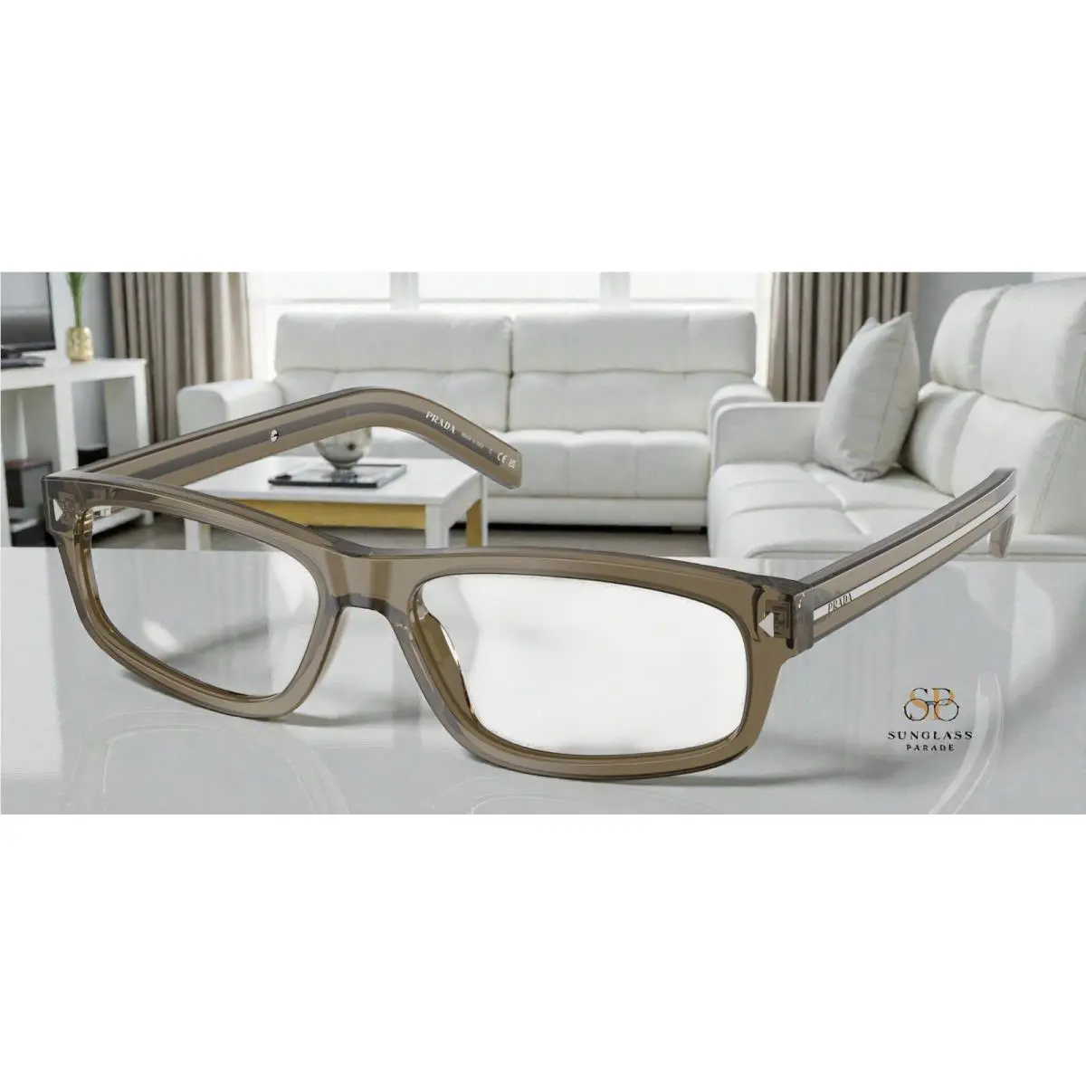Prada PR B02V 18T1O1 Transparent Brown Demo Lens 57 mm Men`s Eyeglasses