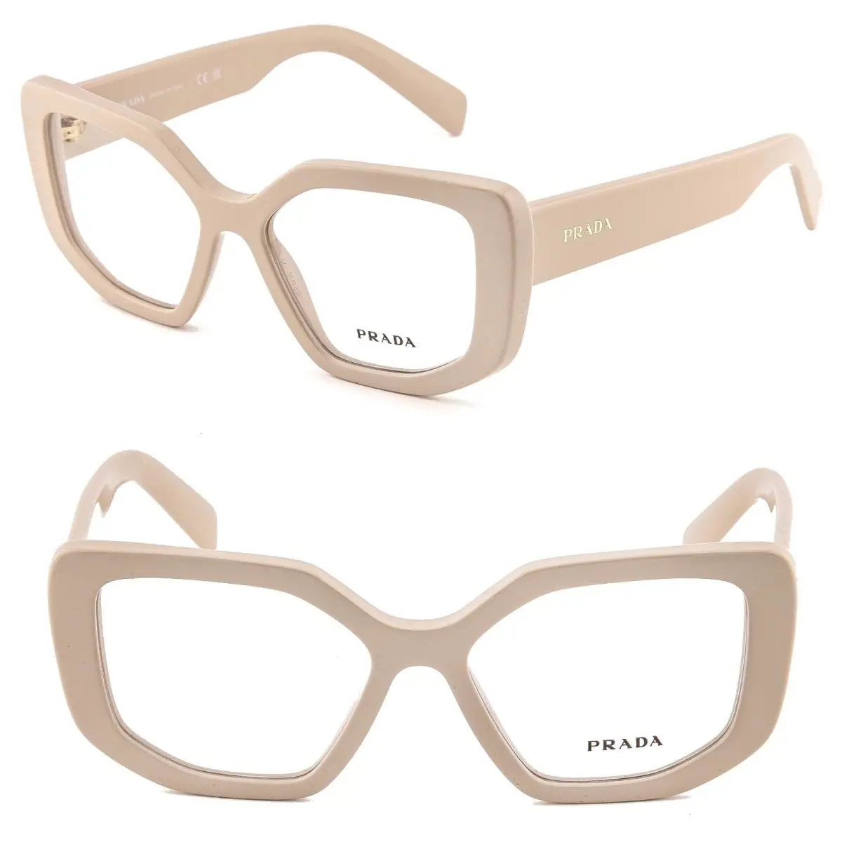 Prada Symbole PRA04V Beige Geometric Logo Bold Eyeglass Optical A04V A04