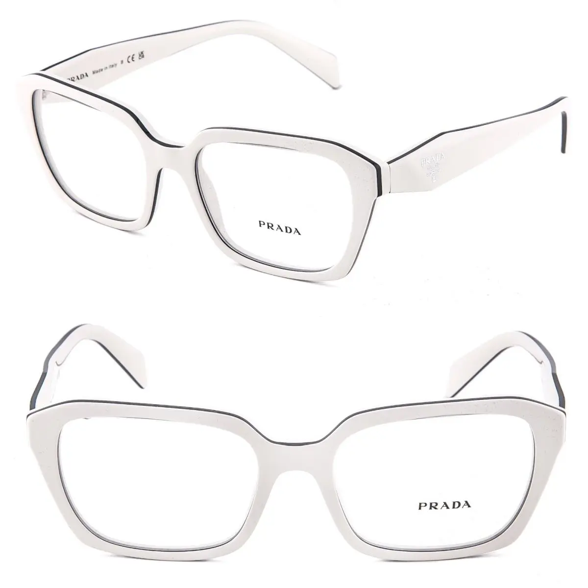 Prada Symbole PR14ZV White Black Line Triangle Eyeglass Optical 14ZV 54 mm 14Z