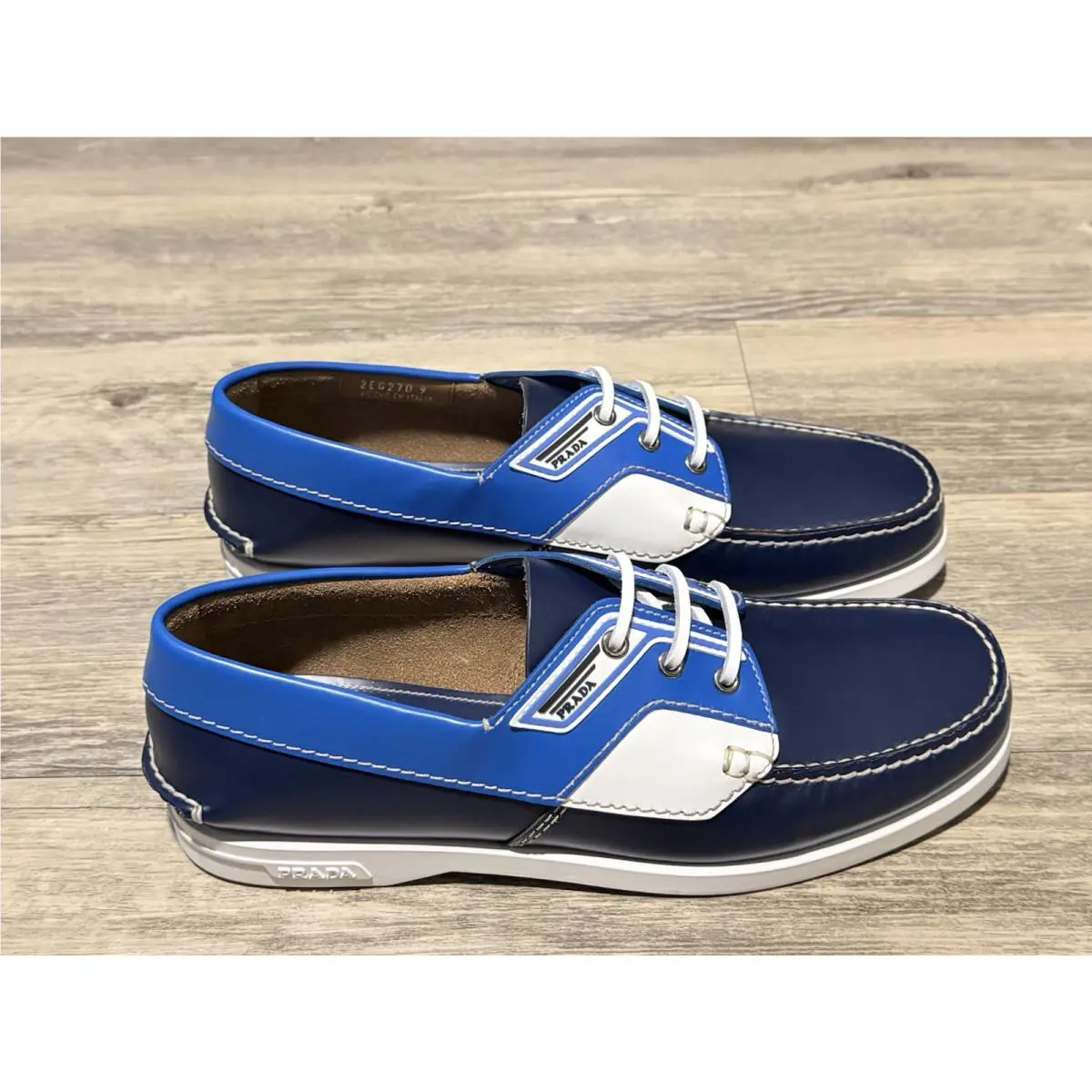 Prada Leather Driver- Boat Style Shoes Blue/white Lace-up Shoes Size 9