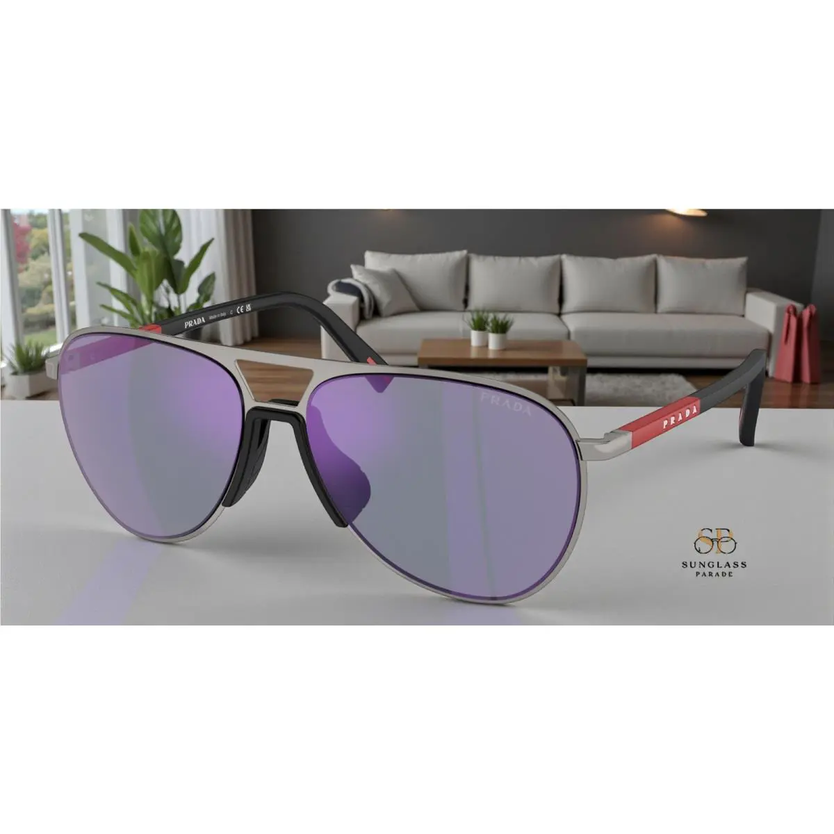 Prada Linea Rossa PS 53ZS 5AV10J Gunmetal Dark Blue Mirror 59mm Men`s Sunglasses