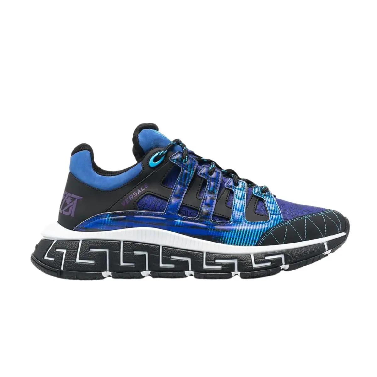 Versace Sneakers Mix Tessuti+pelle Mens Style : Dsu8094-D17Tcg - Black/Royal Blue-Purple