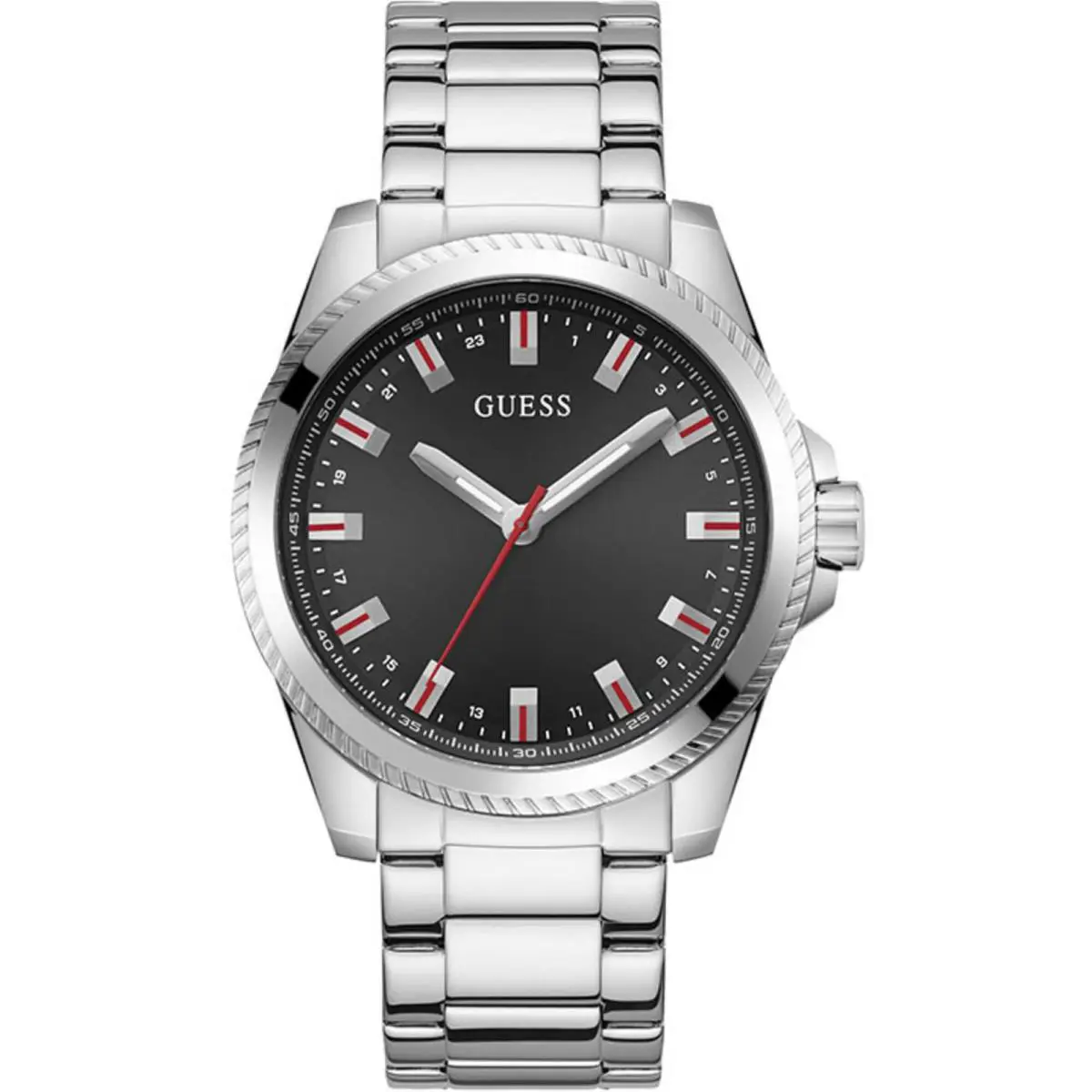 Guess Men`s Analog Watch Quartz Black Dial Stainless Steel Bracelet GW0718G1 - Dial: Black, Band: Silver
