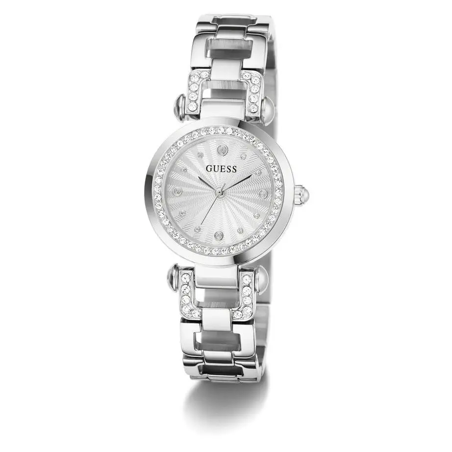 Guess Women`s Watch Ginger Crystal Bezel Silver Tone Dial Bracelet GW0869L3