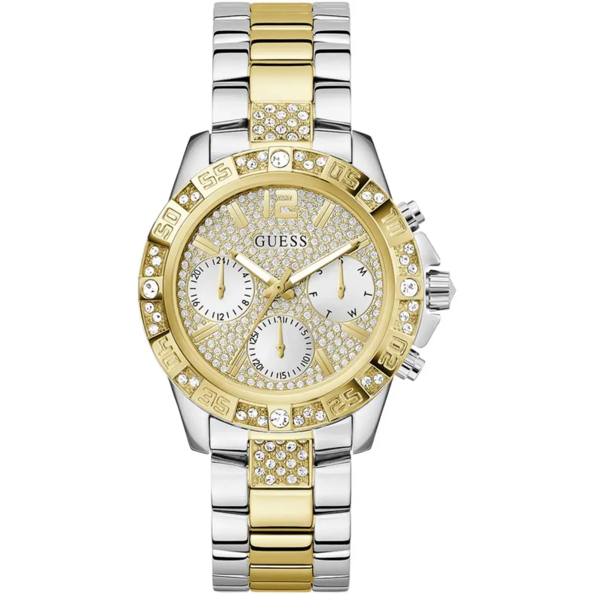 Guess Women`s Watch Quartz Gold Dial Two Tone Steel Bracelet Date-day GW0771L3