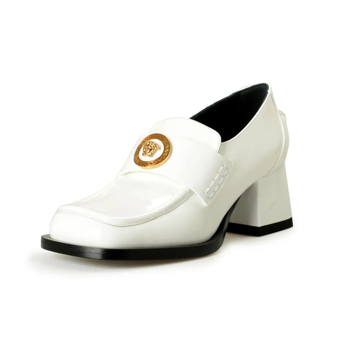 Women`s Gold Medusa Patent Leather Heeled Moccasins Shoes US 6 IT 36 by Versace
