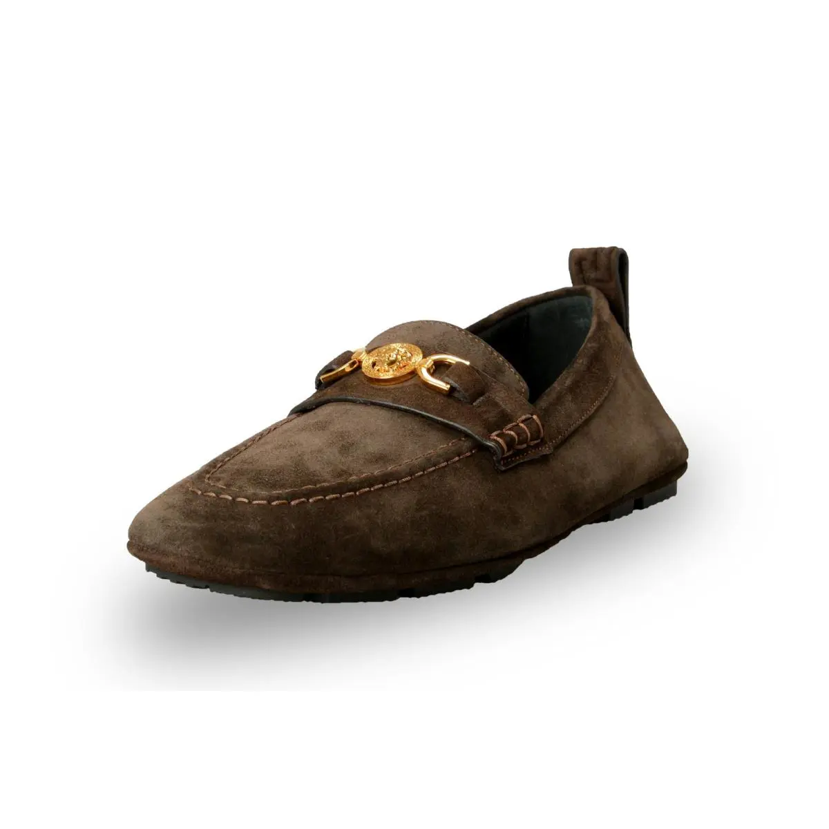 Versace Men`s Suede Leather Gold Medusa Driver Loafers Shoes US 9 IT 42