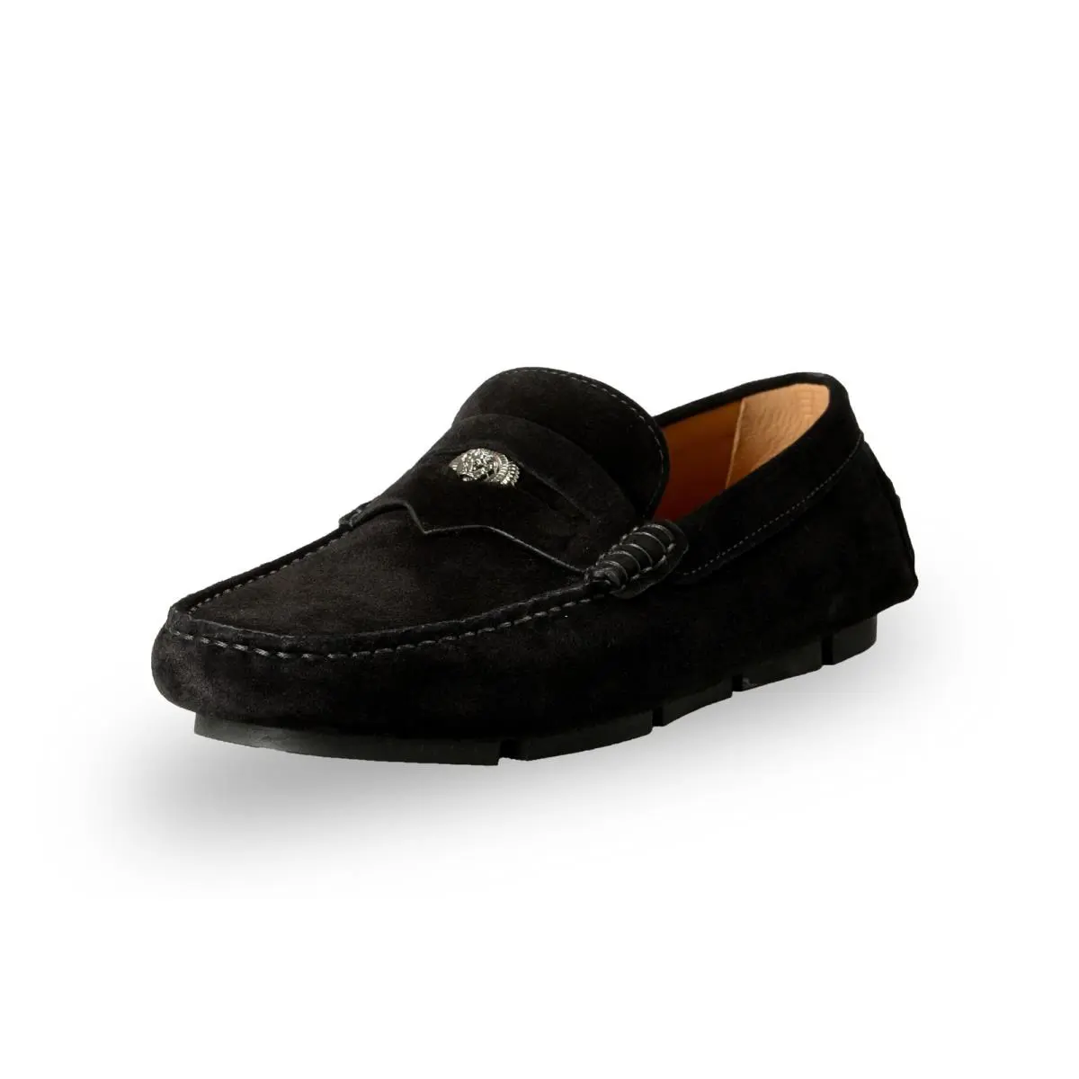 Versace Men`s 100%Suede Leather Medusa Driver Loafers Shoes US 7 IT 40 - Black/Silver
