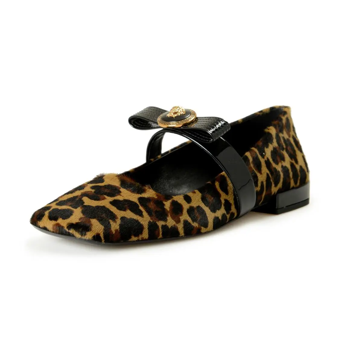 Versace Women`s Pony Hair Leather Gold Medusa Ballets Flat Shoes US 9 IT 39
