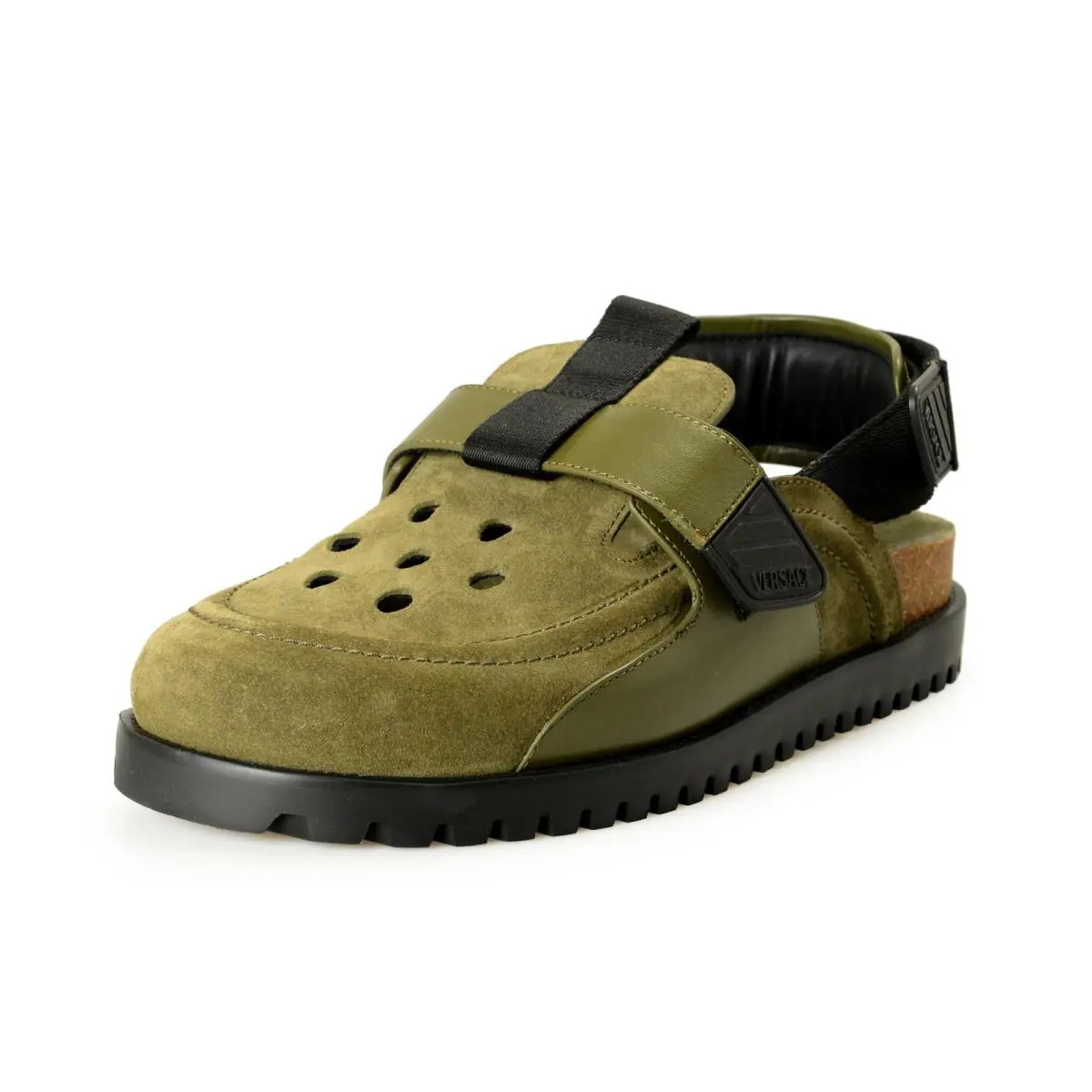 Versace Men`s Olive Green Suede Leather Sandals Shoes US 9 IT 42