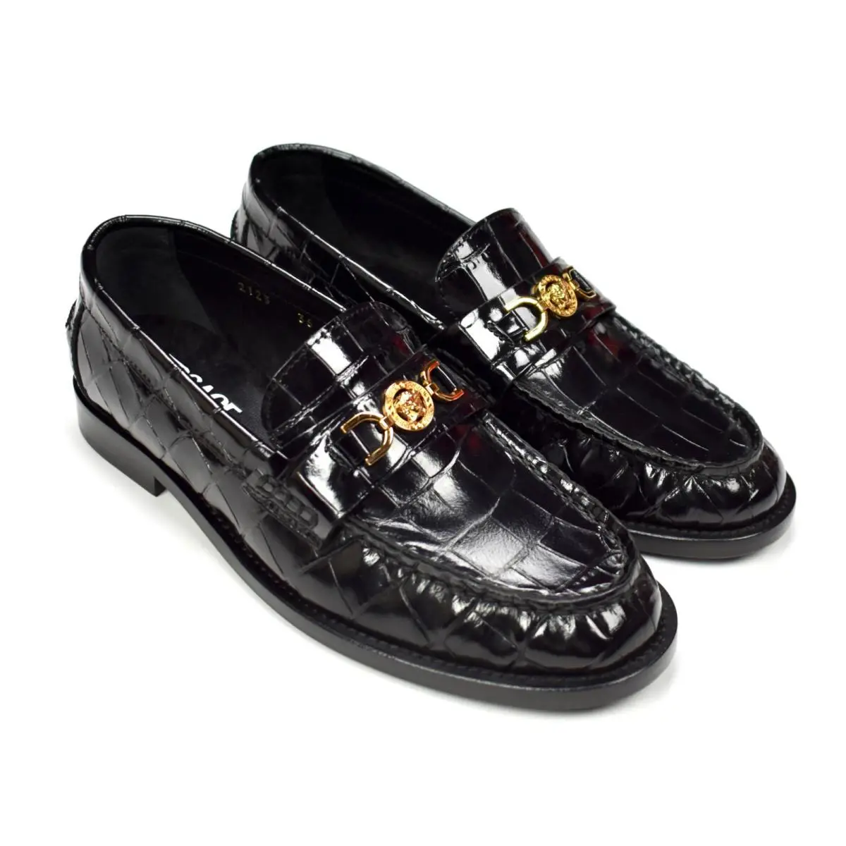 Versace Medusa 95 Black Croc Leather Loafers Shoes Women`s 36
